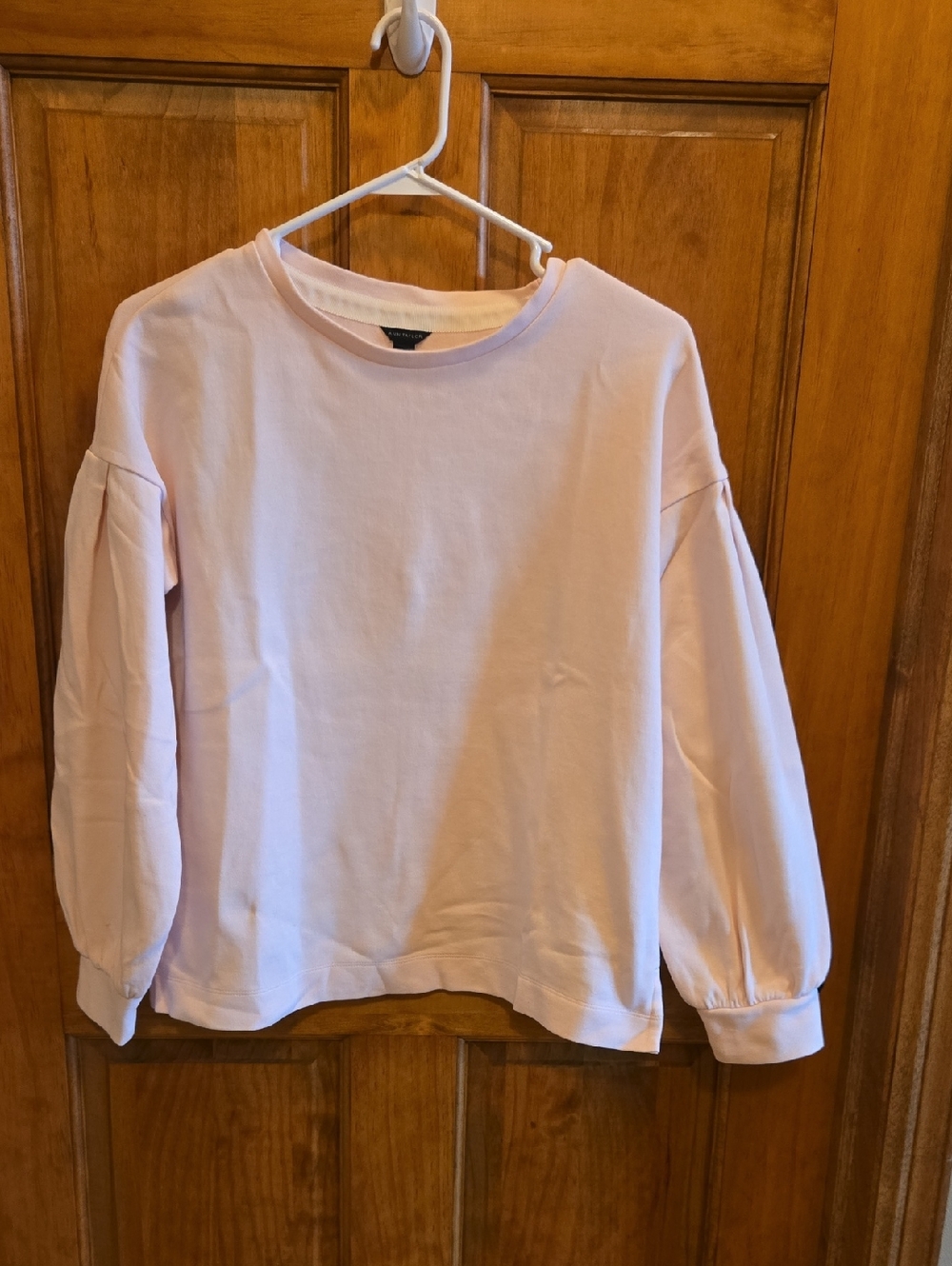 Ann Taylor Womens Light Pink Puff Sleeve Crewneck Sweatshirt Size M